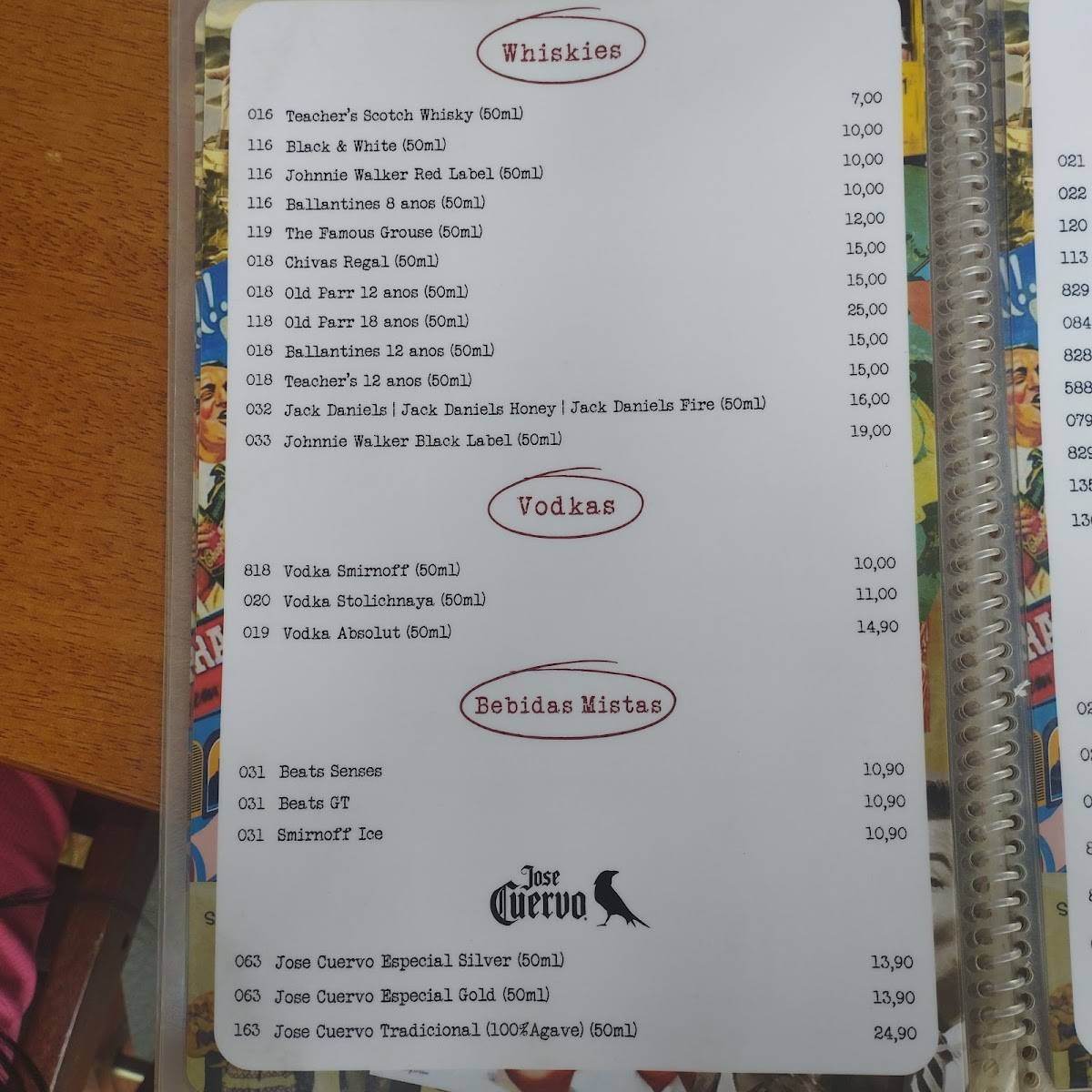 Teresa & Jorge cardápio