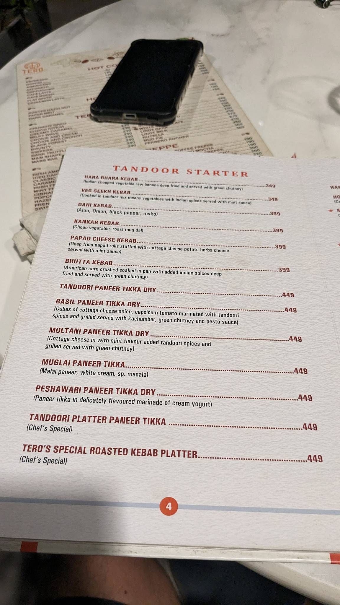 Tero Restro&Cafe menu