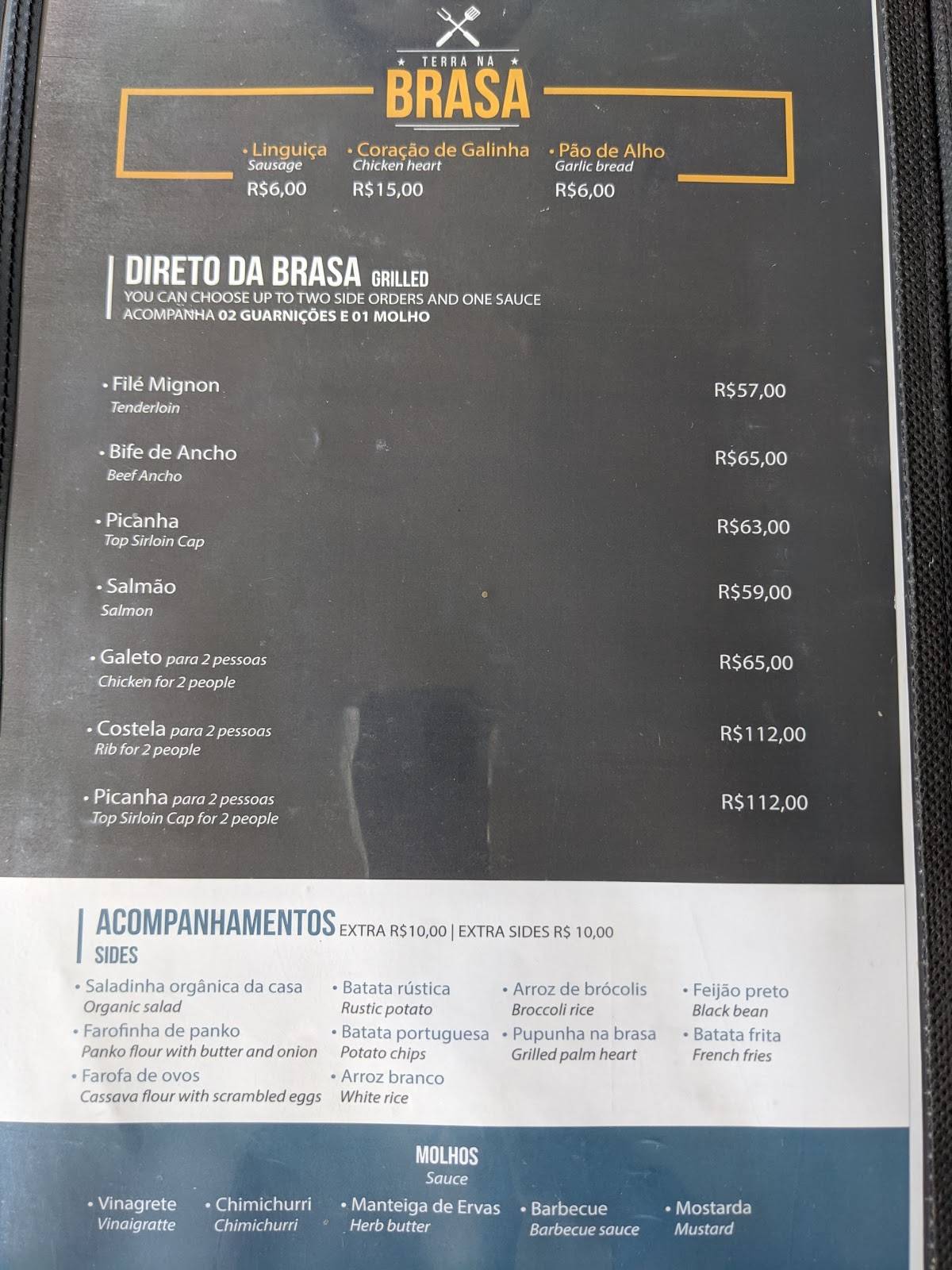 Menu em Terra Brasilis restaurante, Rio de Janeiro, Praça General