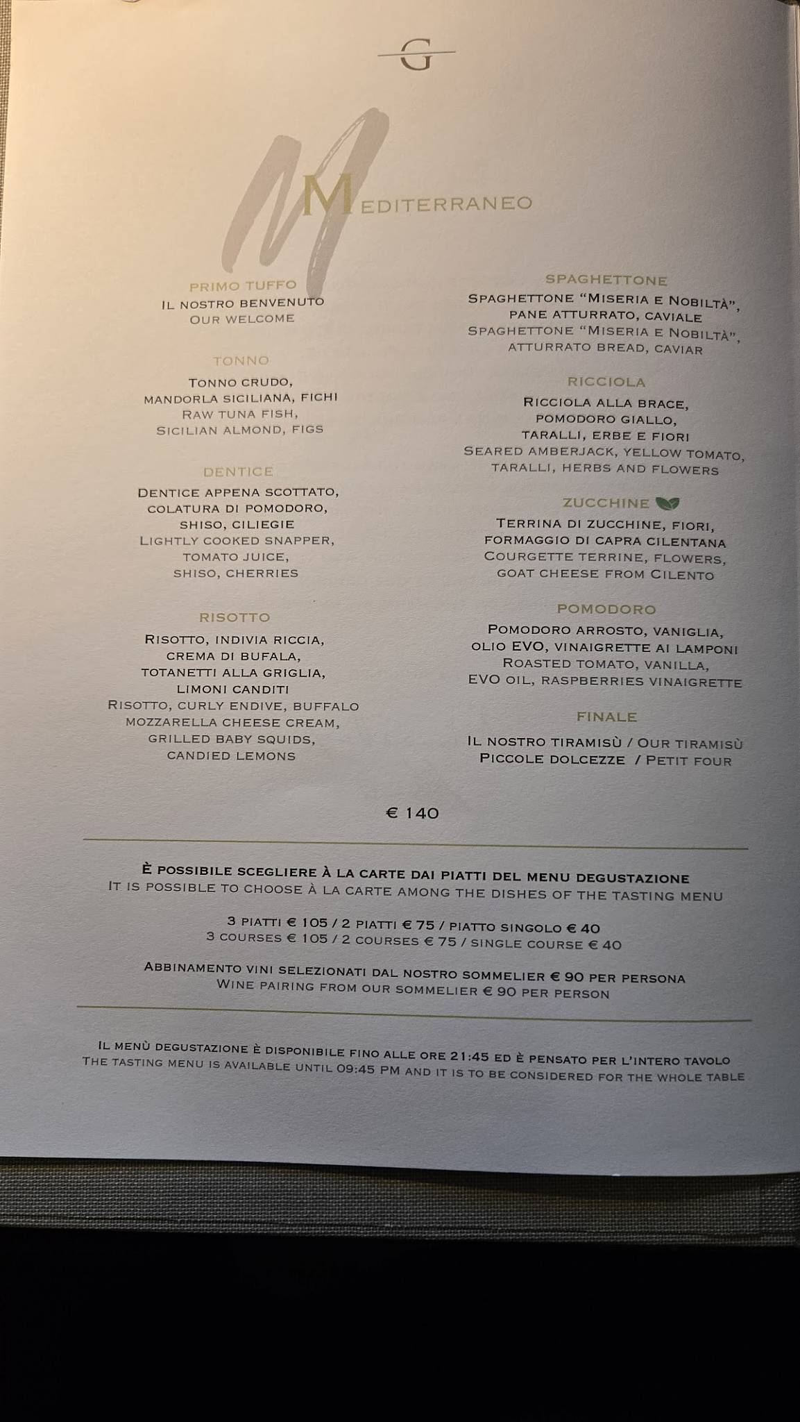 Menu di Terrazza Gallia 