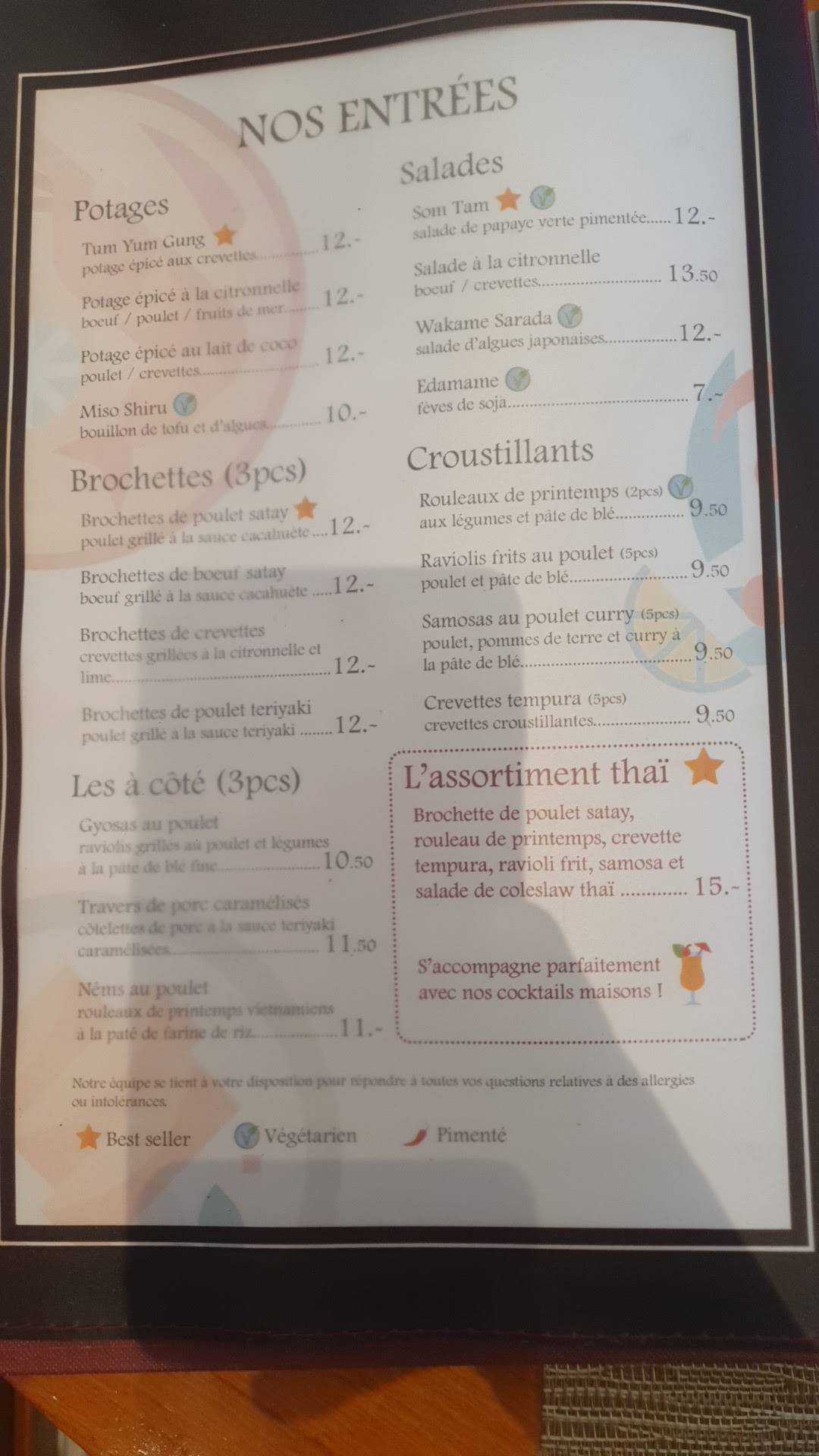 Menu di Thaï Orchidée Lausanne 