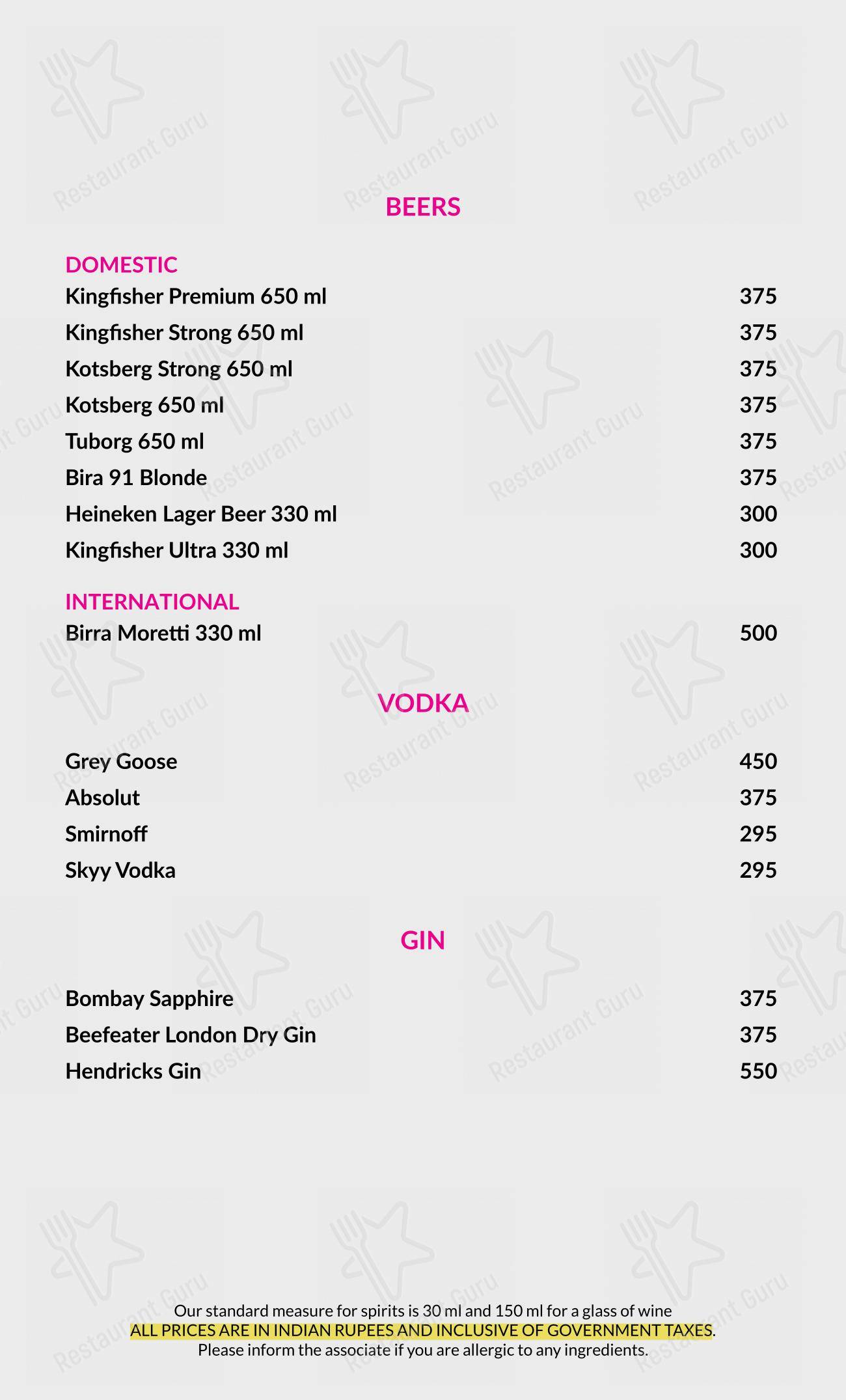 Menu for the Thai Pavilion restaurant