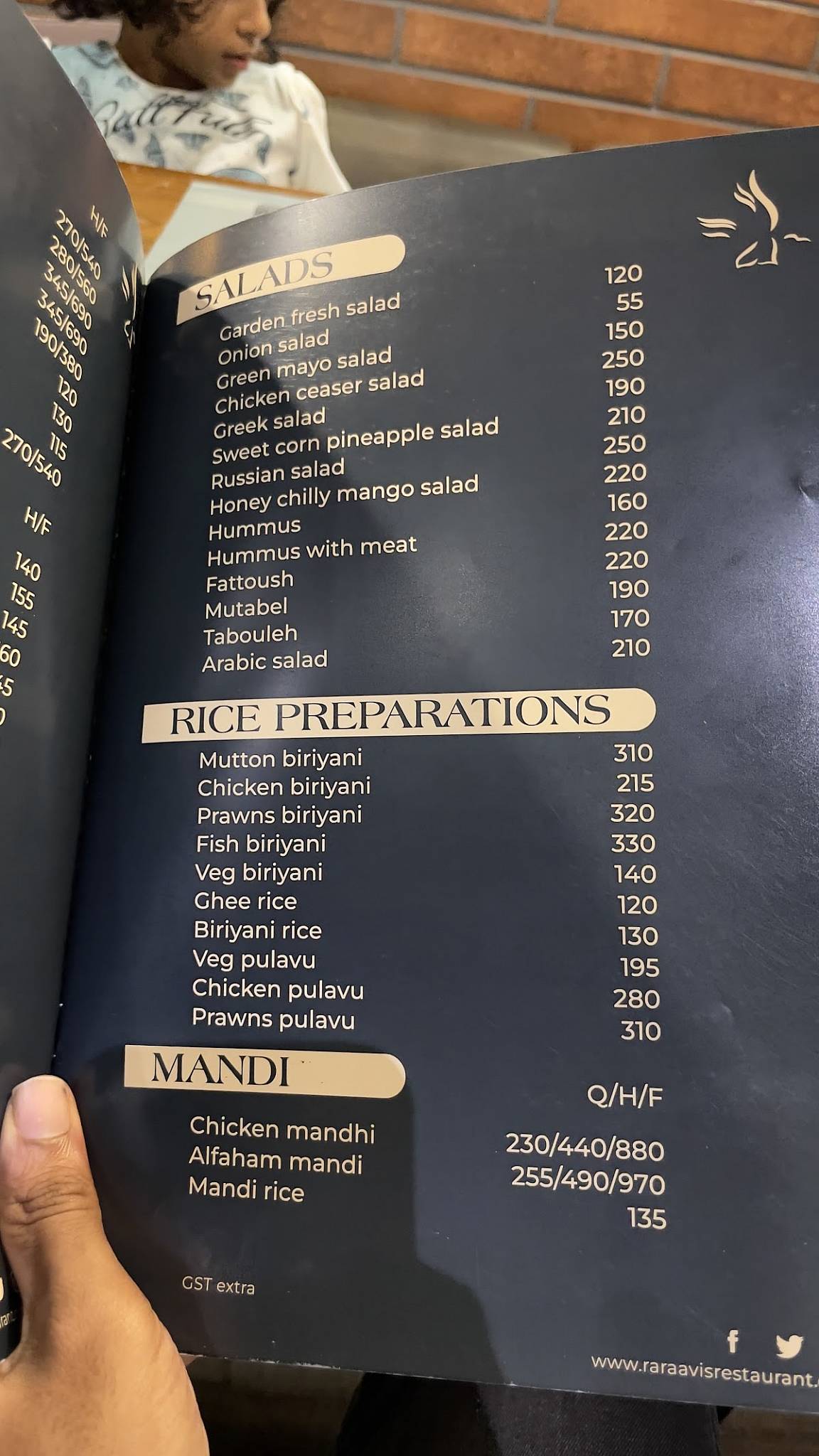 Rara Avis Restaurant menu