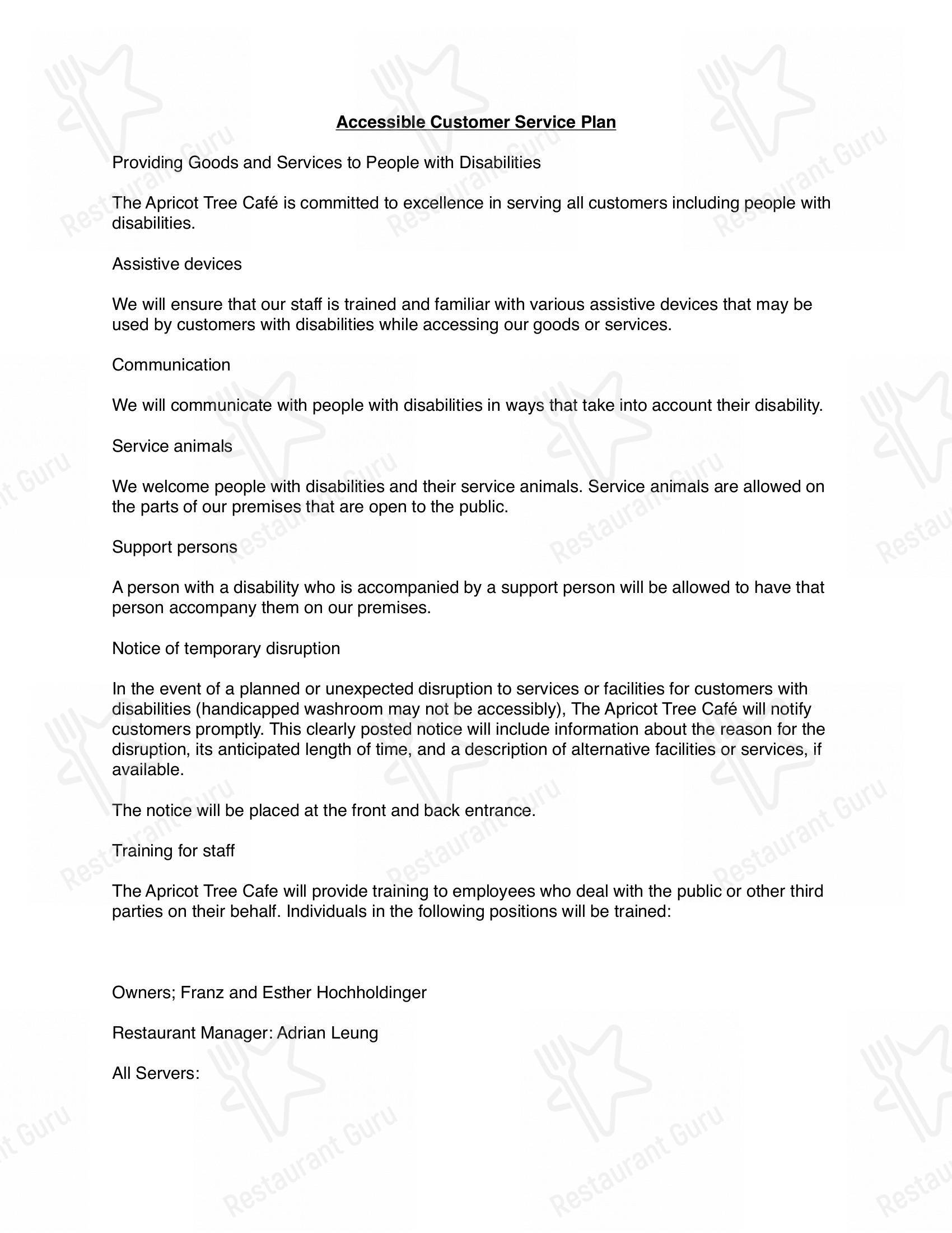 The Apricot Tree Cafe dans Mississauga - Menu