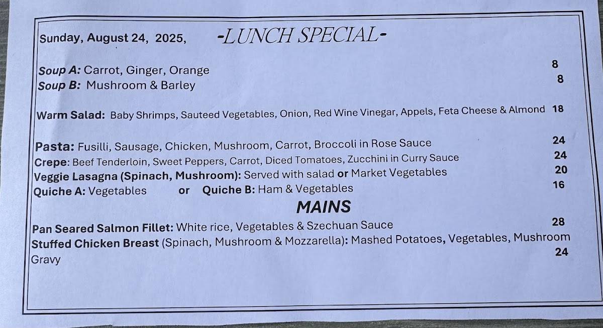 Menu de The Apricot Tree Cafe