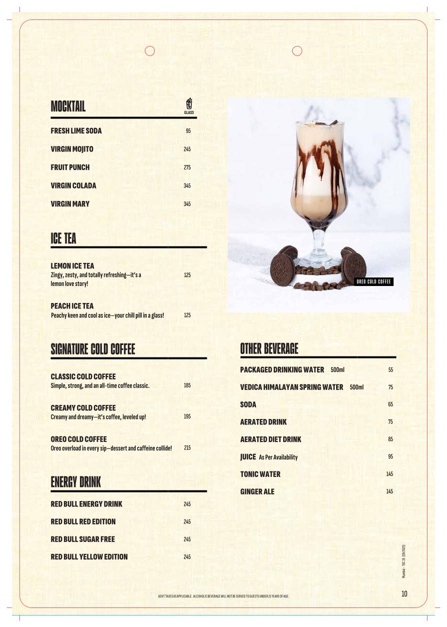 The Beer Café menu
