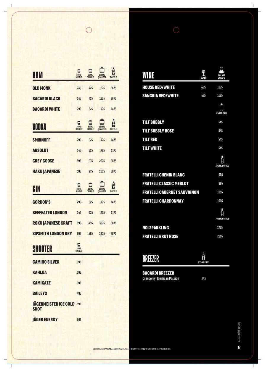 The Beer Café menu