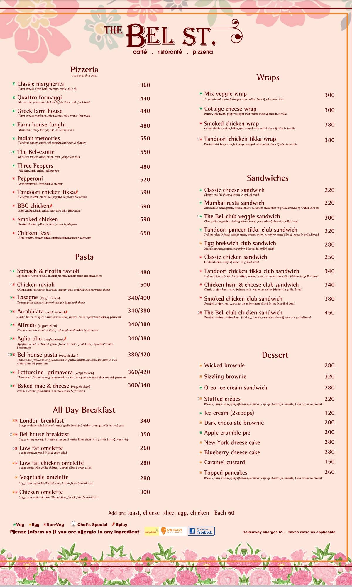 The Bel St. menu