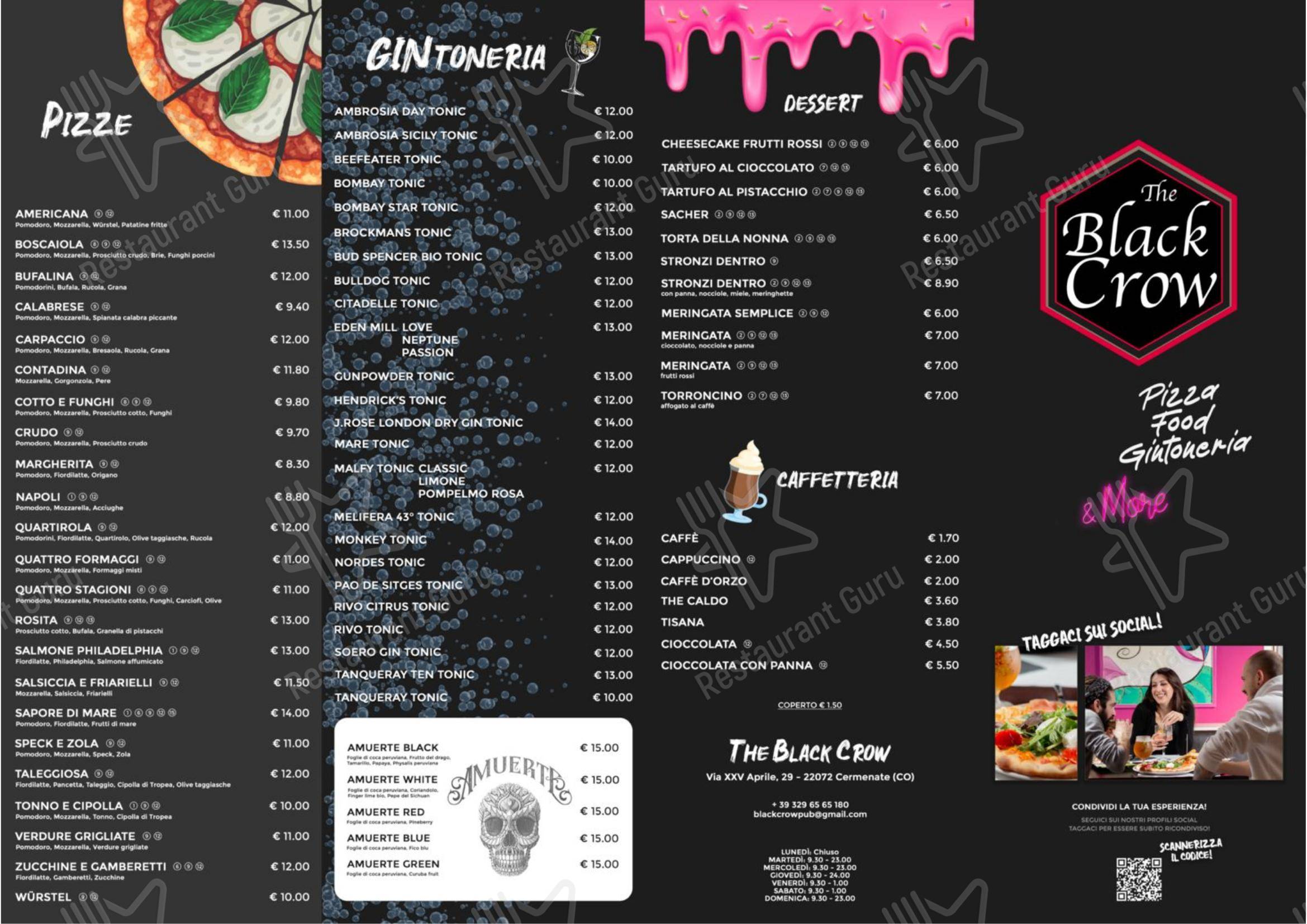 Menu per The Black Crow pub & bar