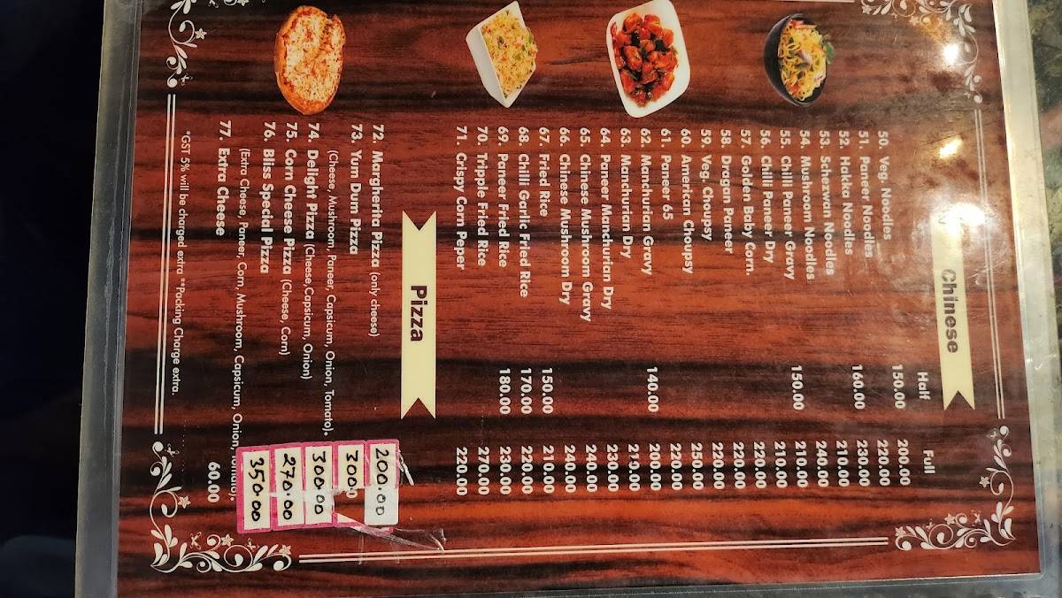 The Bliss Restaurant menu