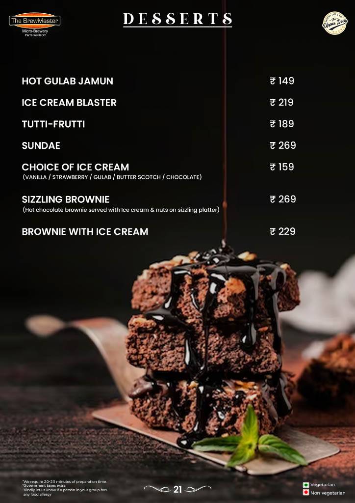 The BrewMaster - Pathankot menu