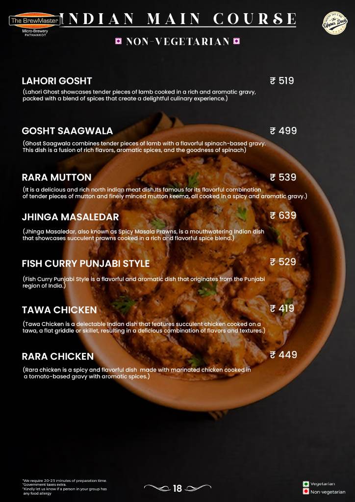 The BrewMaster - Pathankot menu