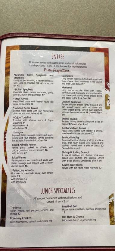 Menu at The Brick Oven pub & bar, Hannibal