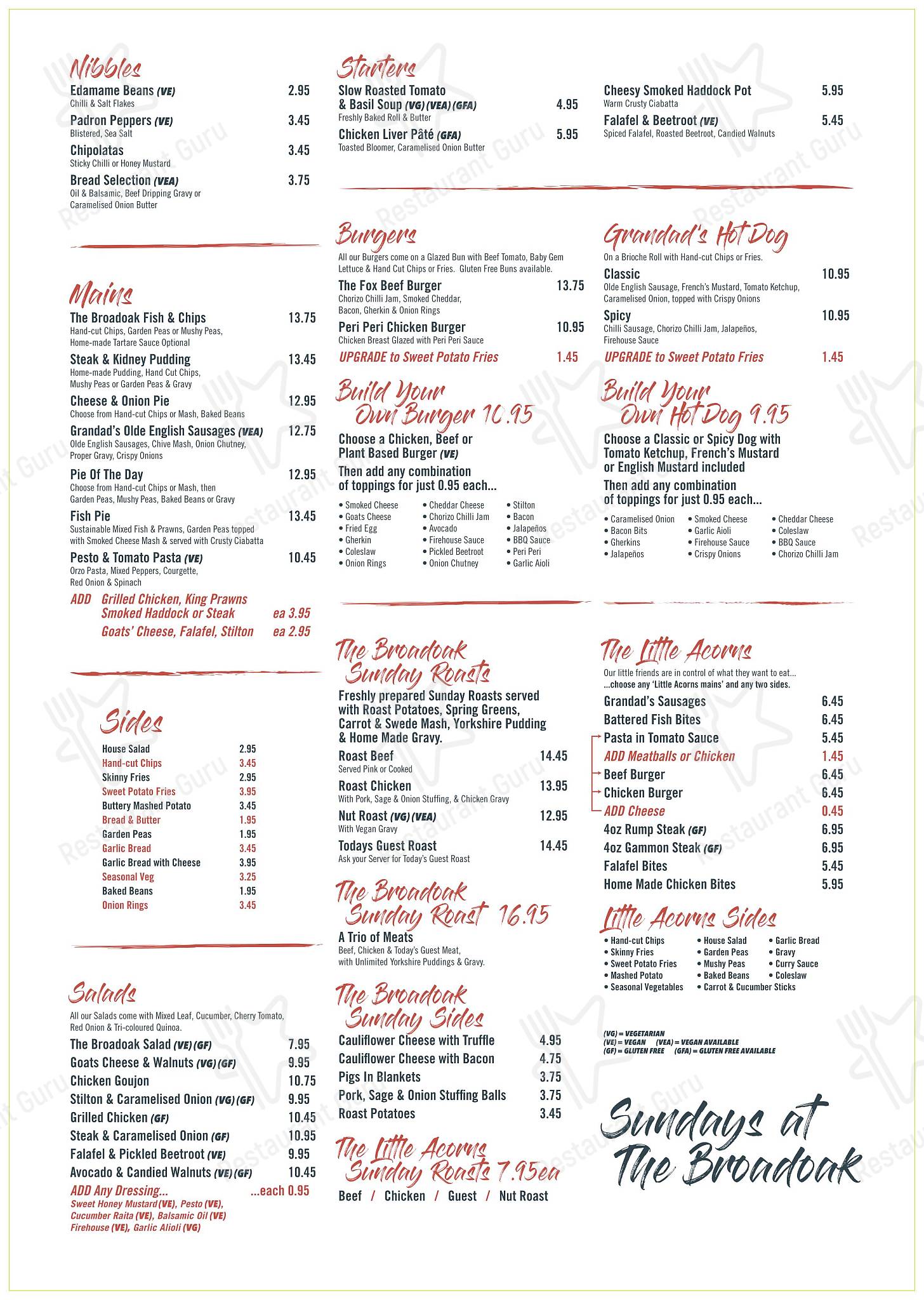 Menu at Broadoak Hotel, Ashton pub & bar, AshtonunderLyne