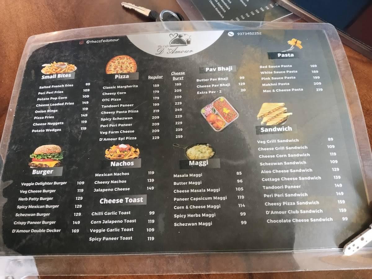 The Cafe D'Amour menu