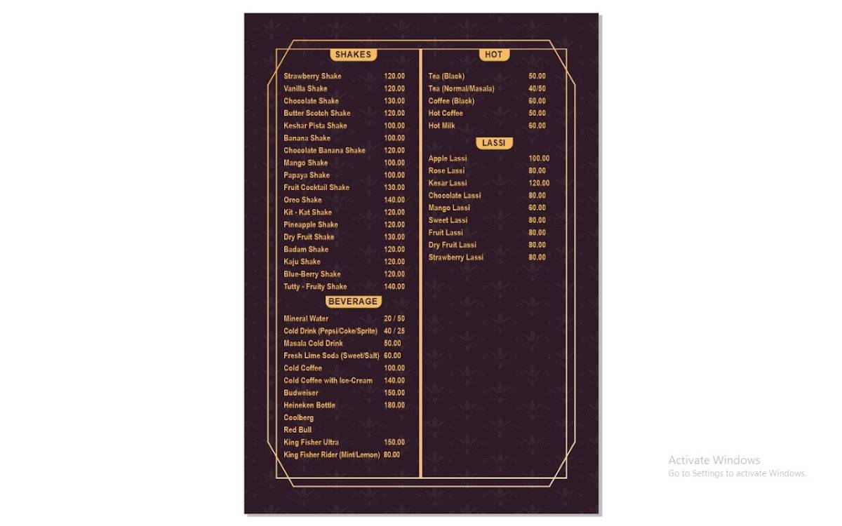 The Central Jail Restaurant menu