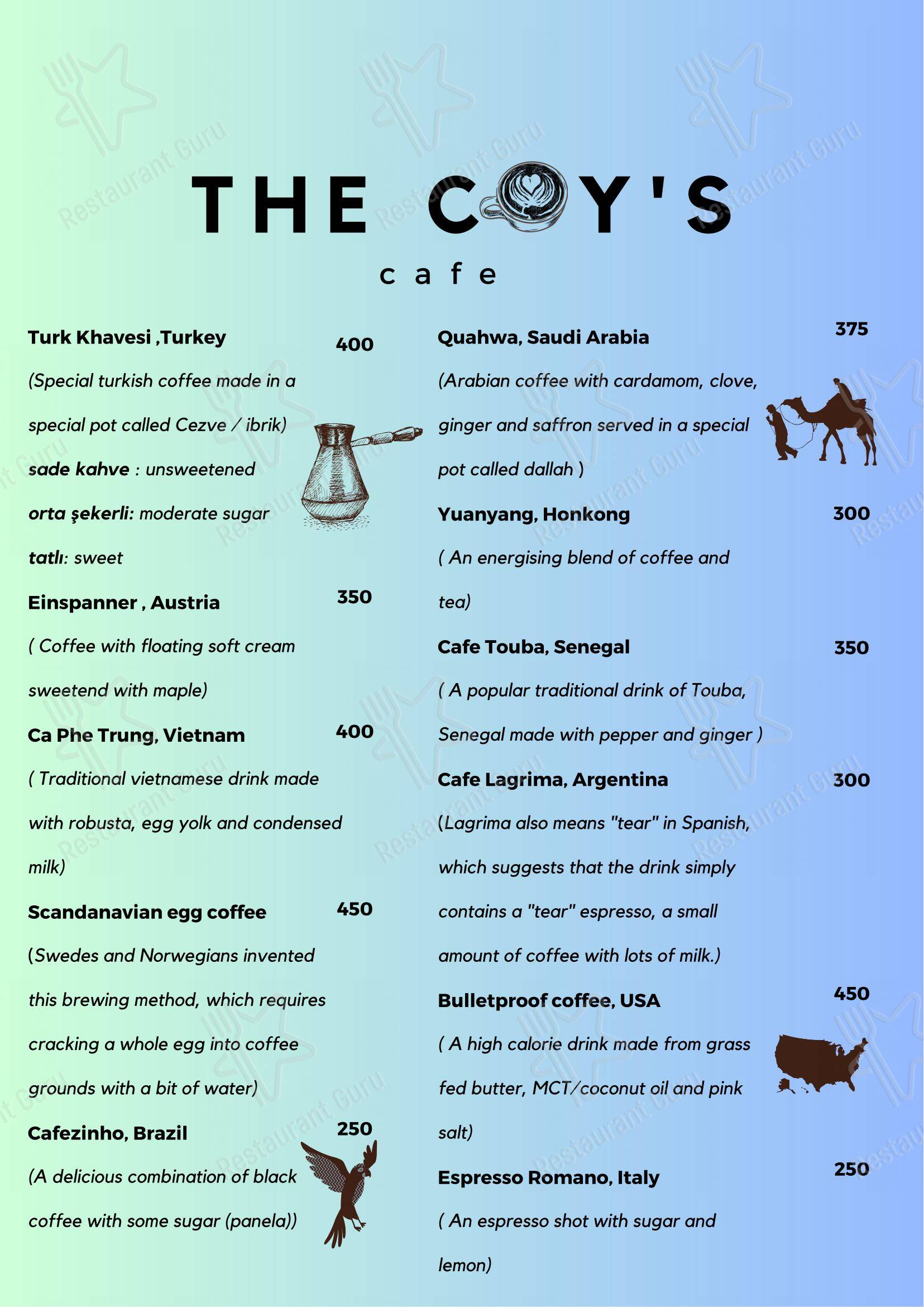 Menu for the The Coy's cafe cafe