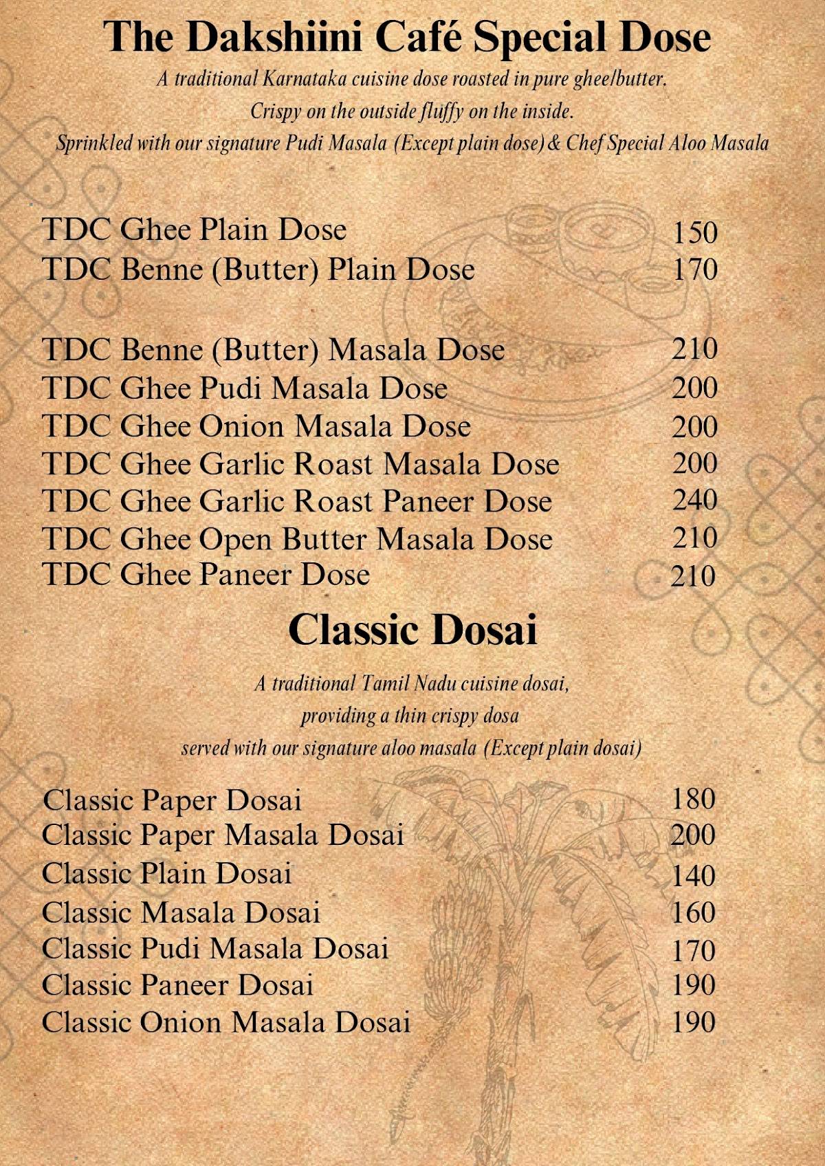 The Dakshiini Cafe Noida sector 18 menu