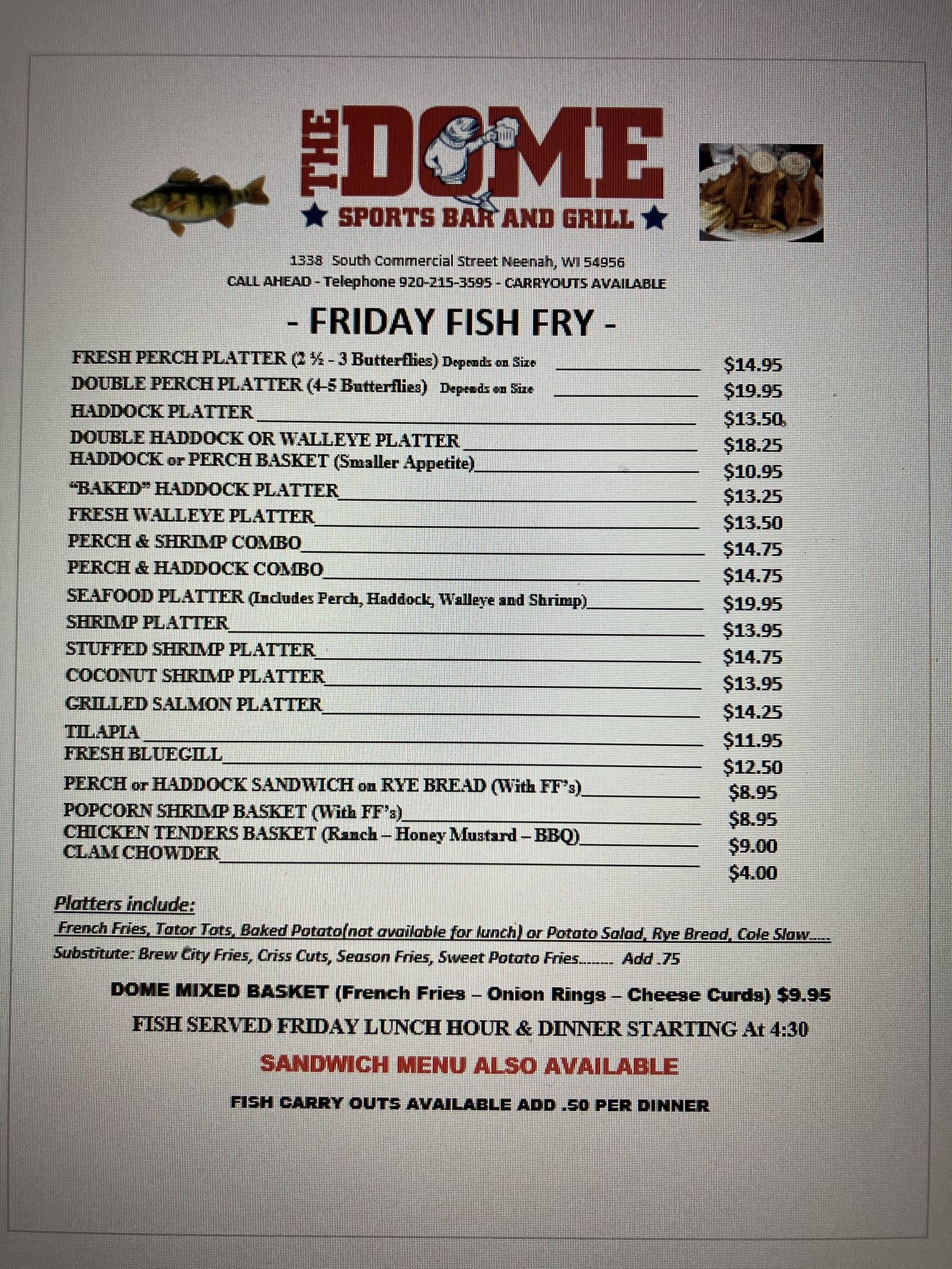 Menu at The Dome Sports Bar & Grill, Neenah, S Commercial St