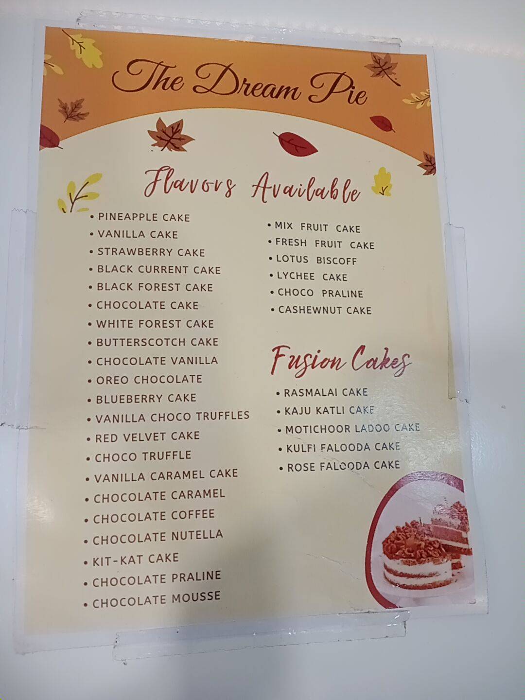 The Dream Pie (Outlet) menu