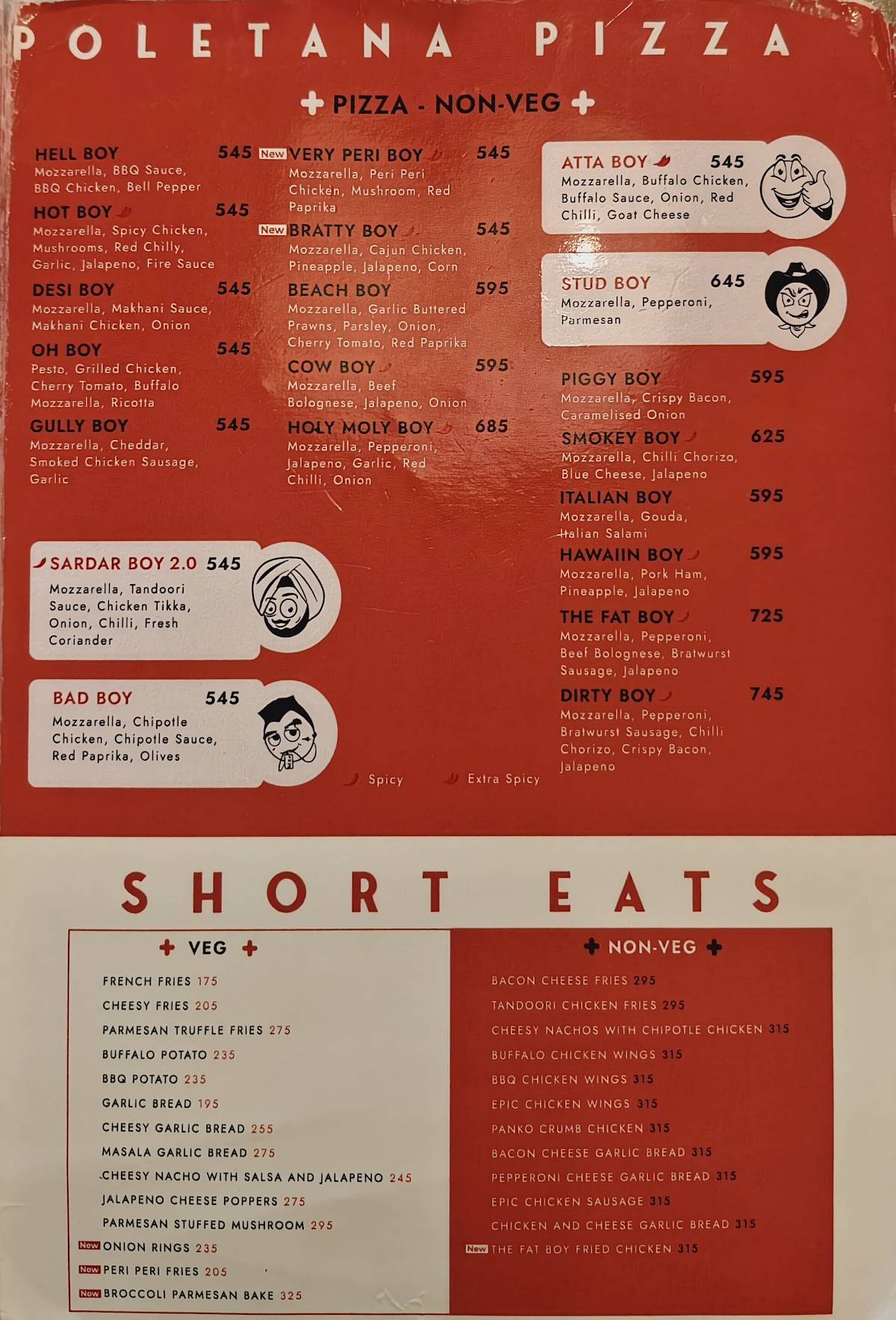 The Fat Boy menu