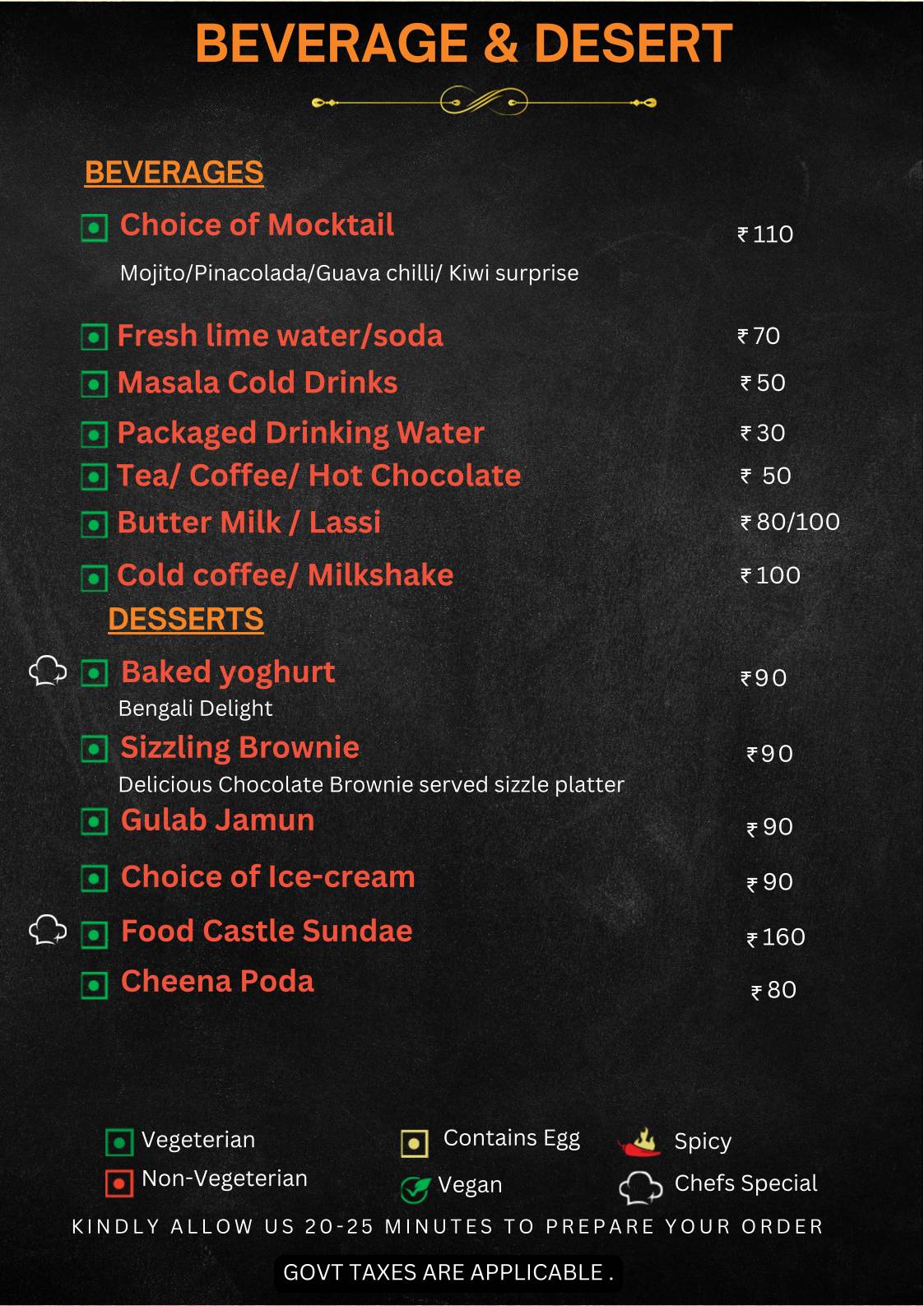 The Food Castle menu