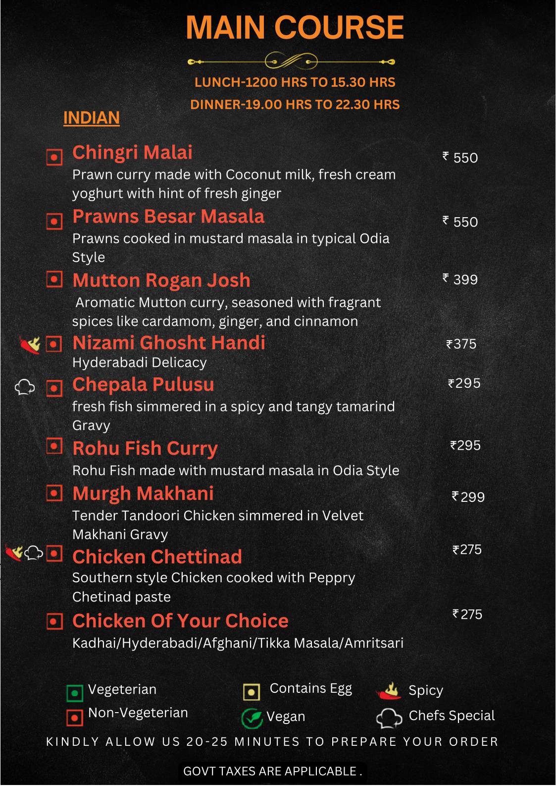 The Food Castle menu