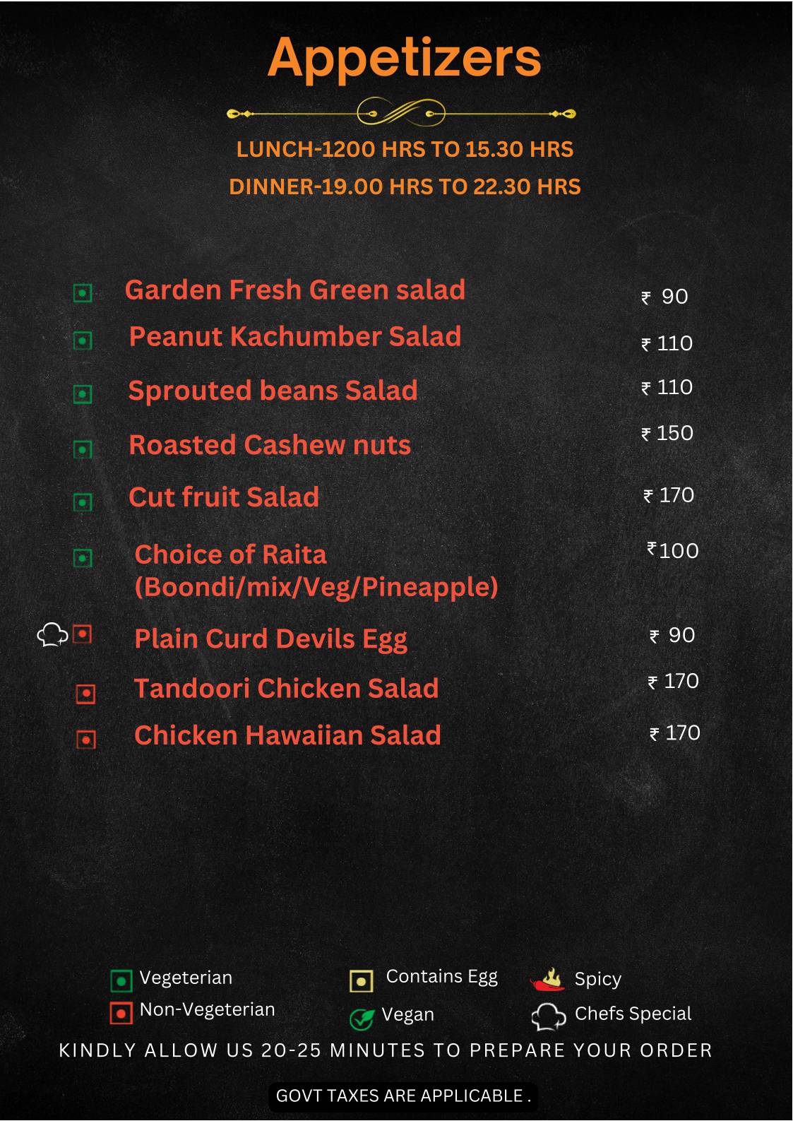 The Food Castle menu