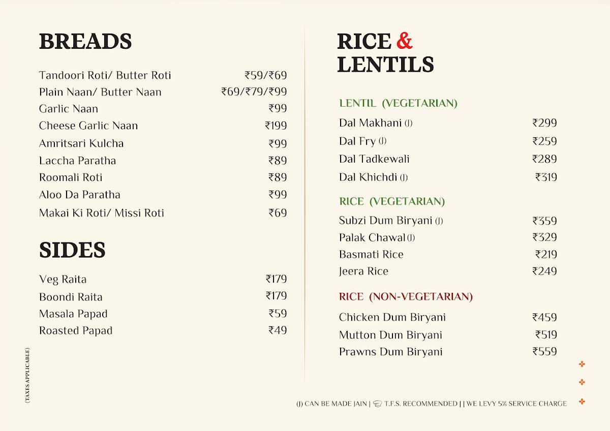 The Food Studio menu