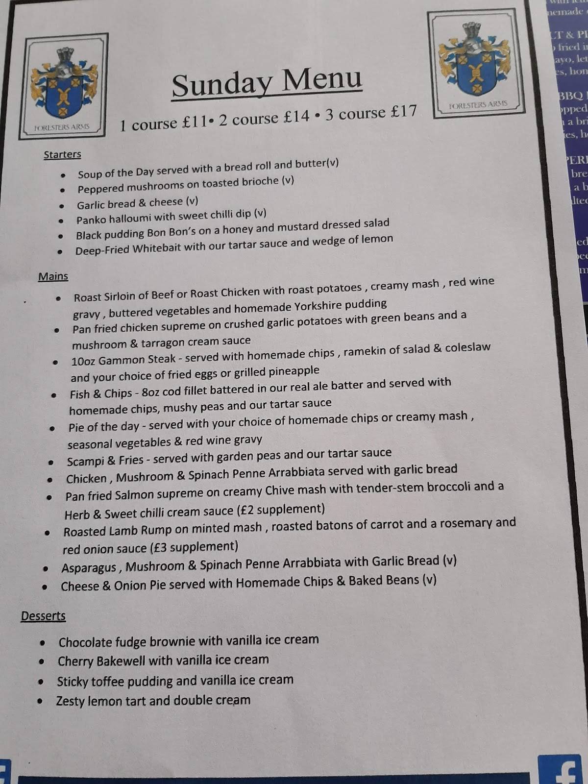 Menu at The Foresters Arms pub & bar, Wigan, 41 Shevington Moor