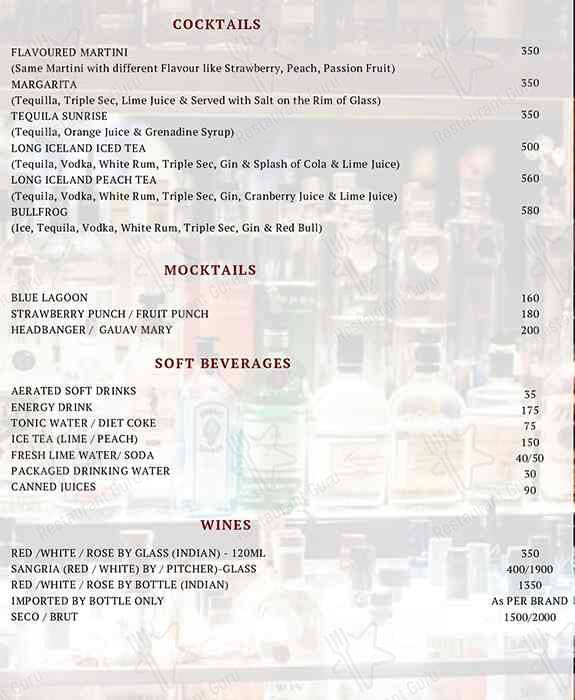 The Fort Bar & Kitchen menu