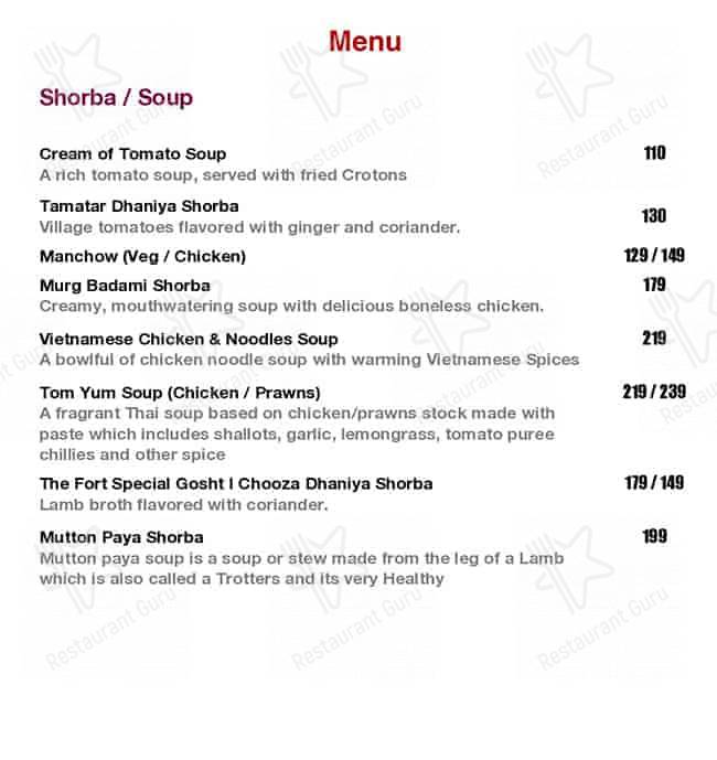 The Fort Bar & Kitchen menu