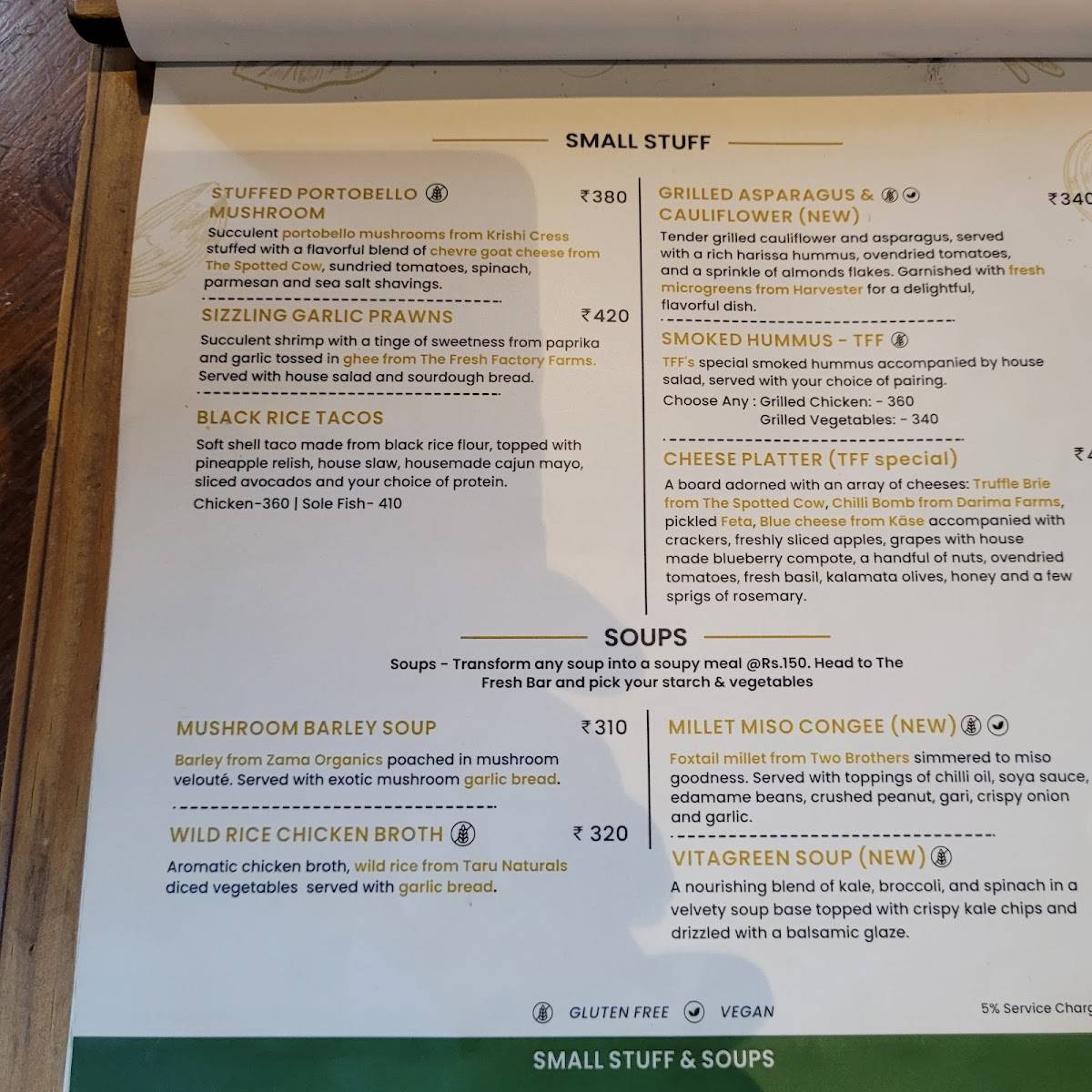 The Fresh Factory menu