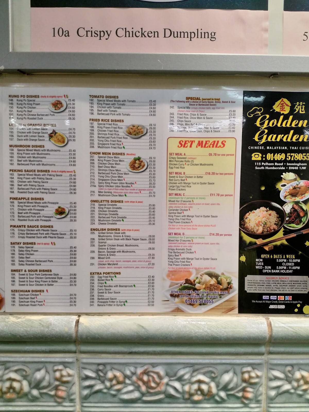 Menu at The Golden Garden fast food, Immingham
