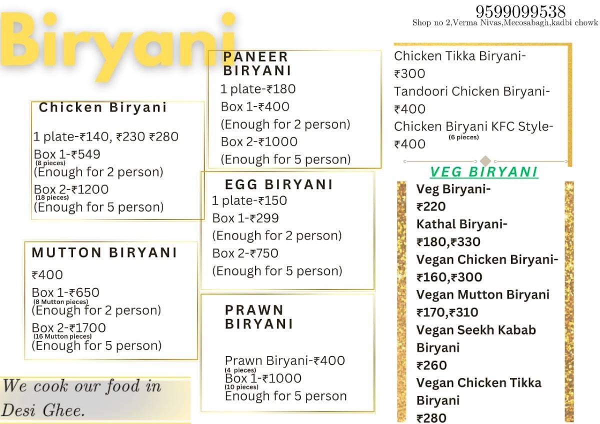 The Golden Pot menu