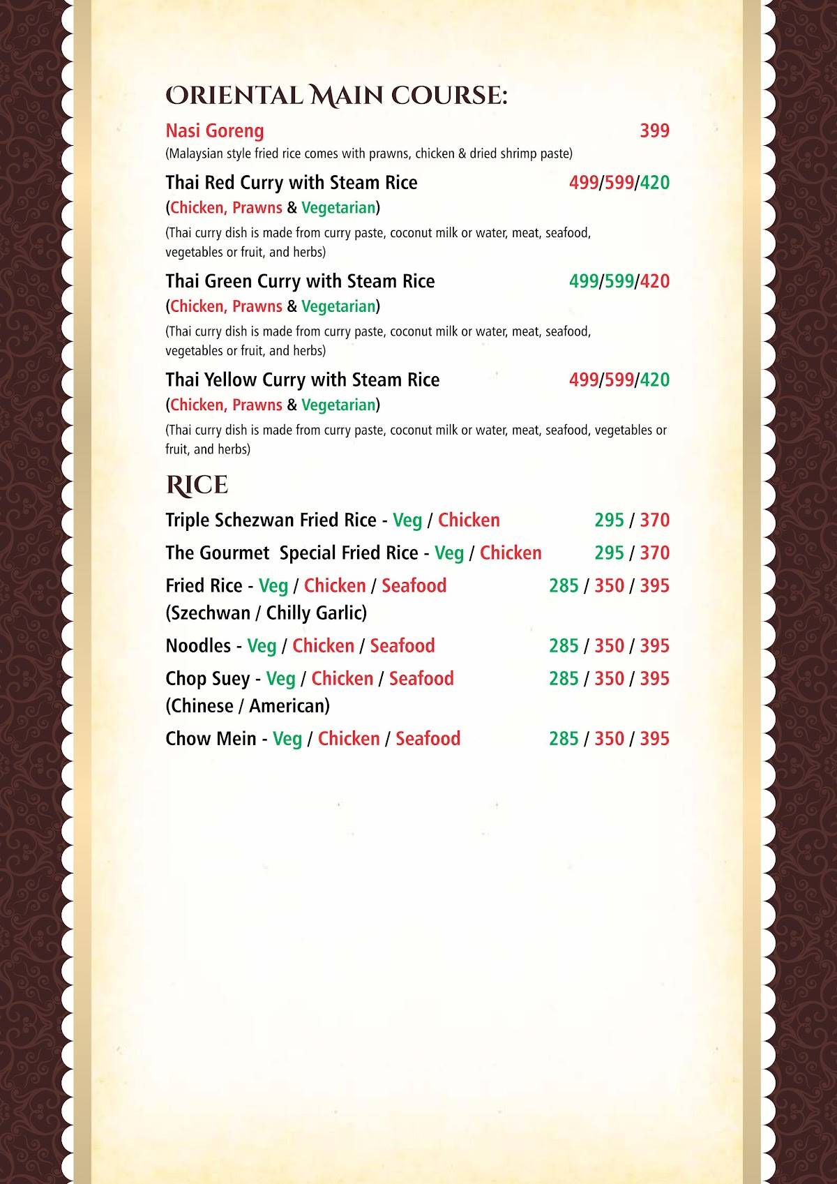 Gourmet Kitchen and Bar menu