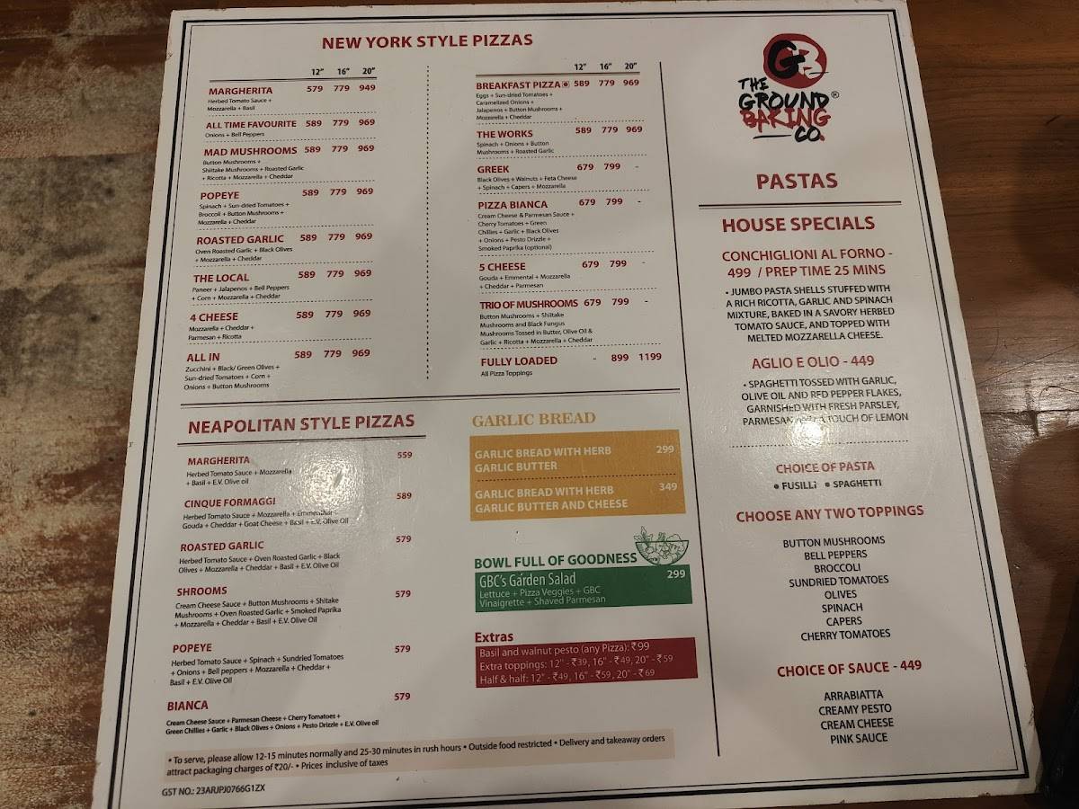 The Groundbaking Co. menu