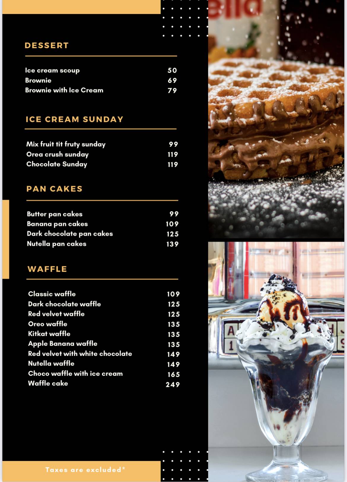 The Hideout Cafe menu