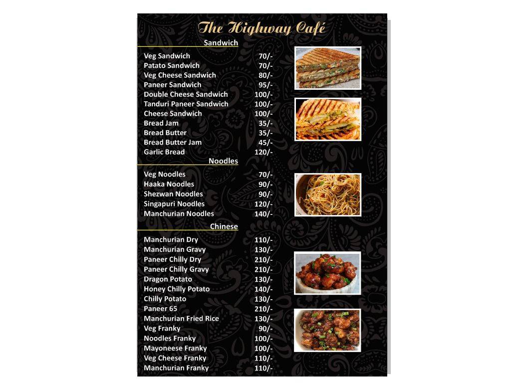 The Highway Cafe menu