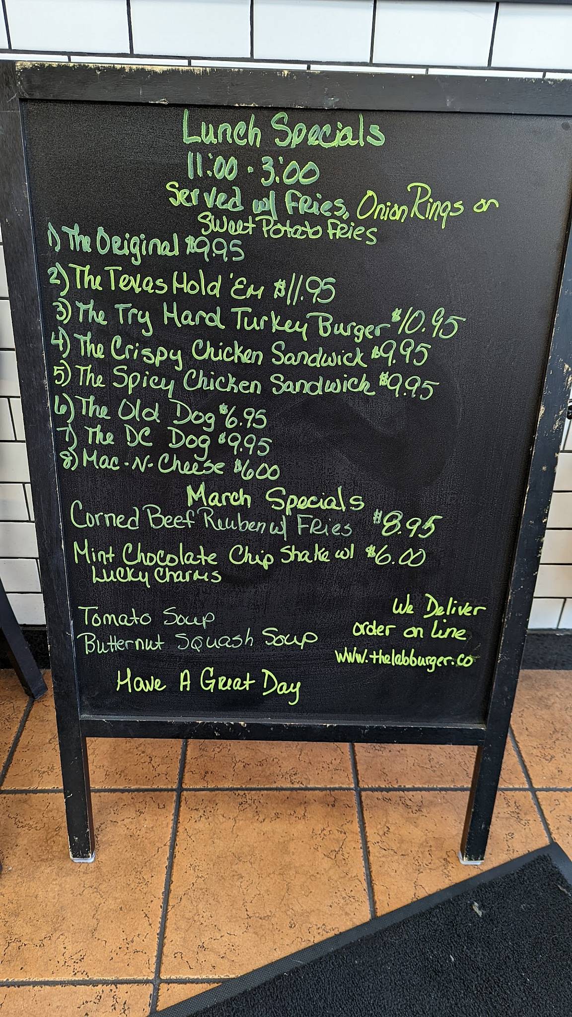 Menu at The Lab Burger Co. restaurant, Oradell