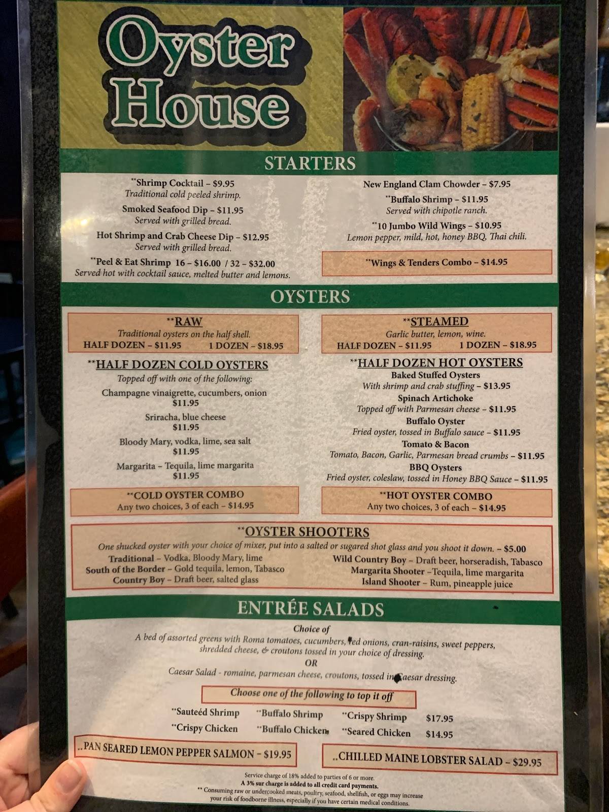 Menu at The Oyster House pub & bar, Pine Mountain