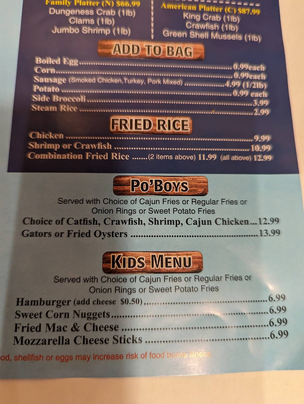 Menu at The Saucy Crab pub & bar, Tinley Park