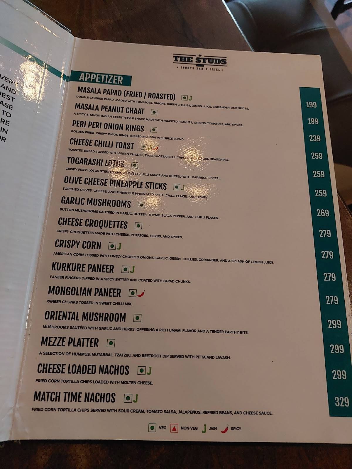 The Studs Sports Bar - All Day Diner & Taproom menu