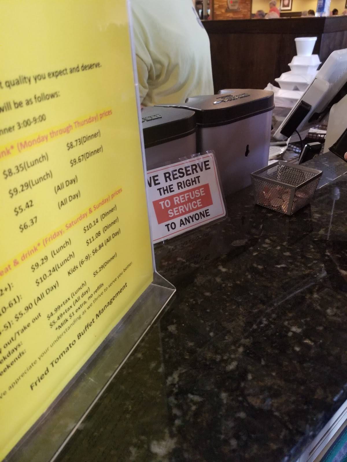 Menu at The Tomatoes Country Buffet restaurant, Kennesaw