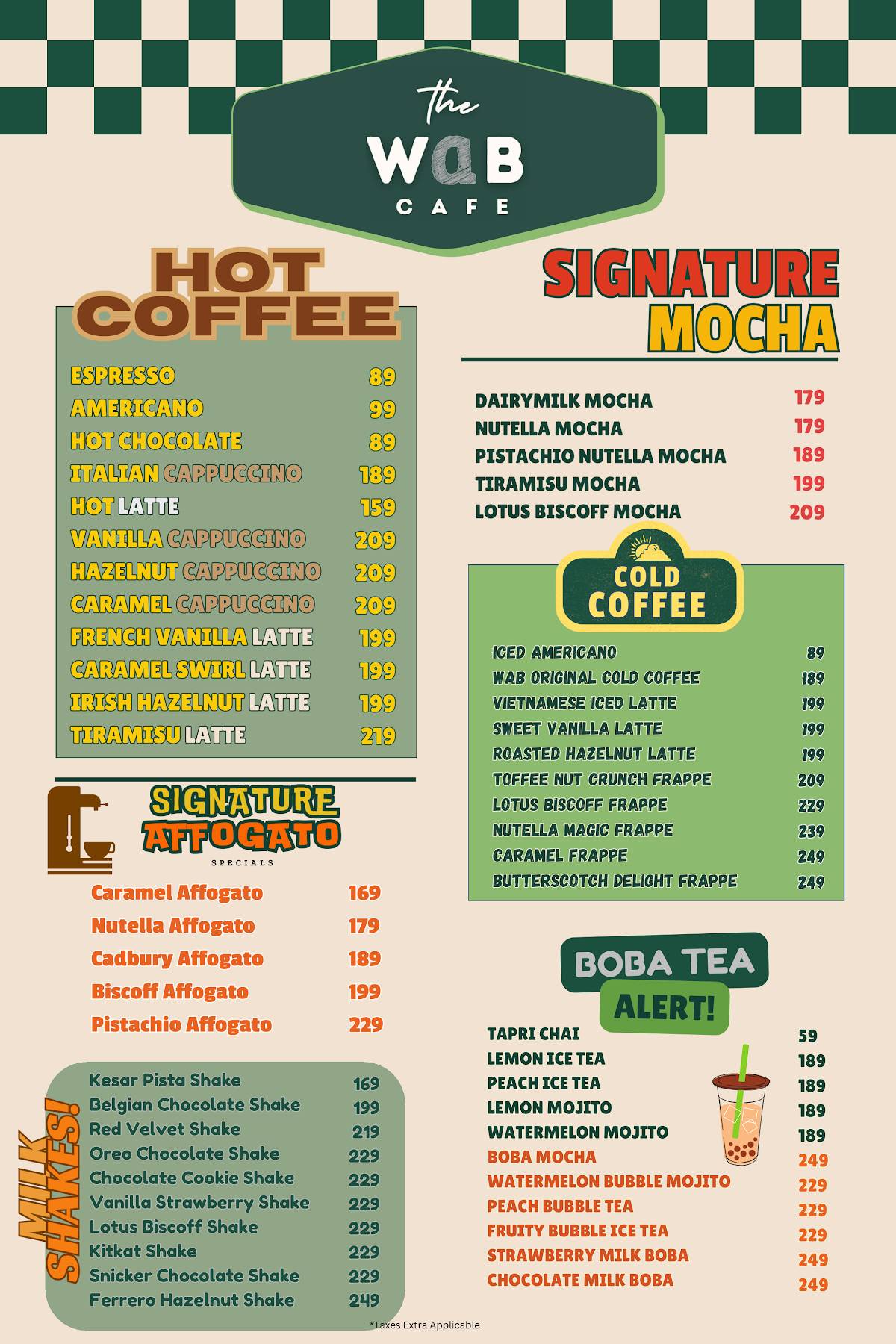 The WAB Cafe menu