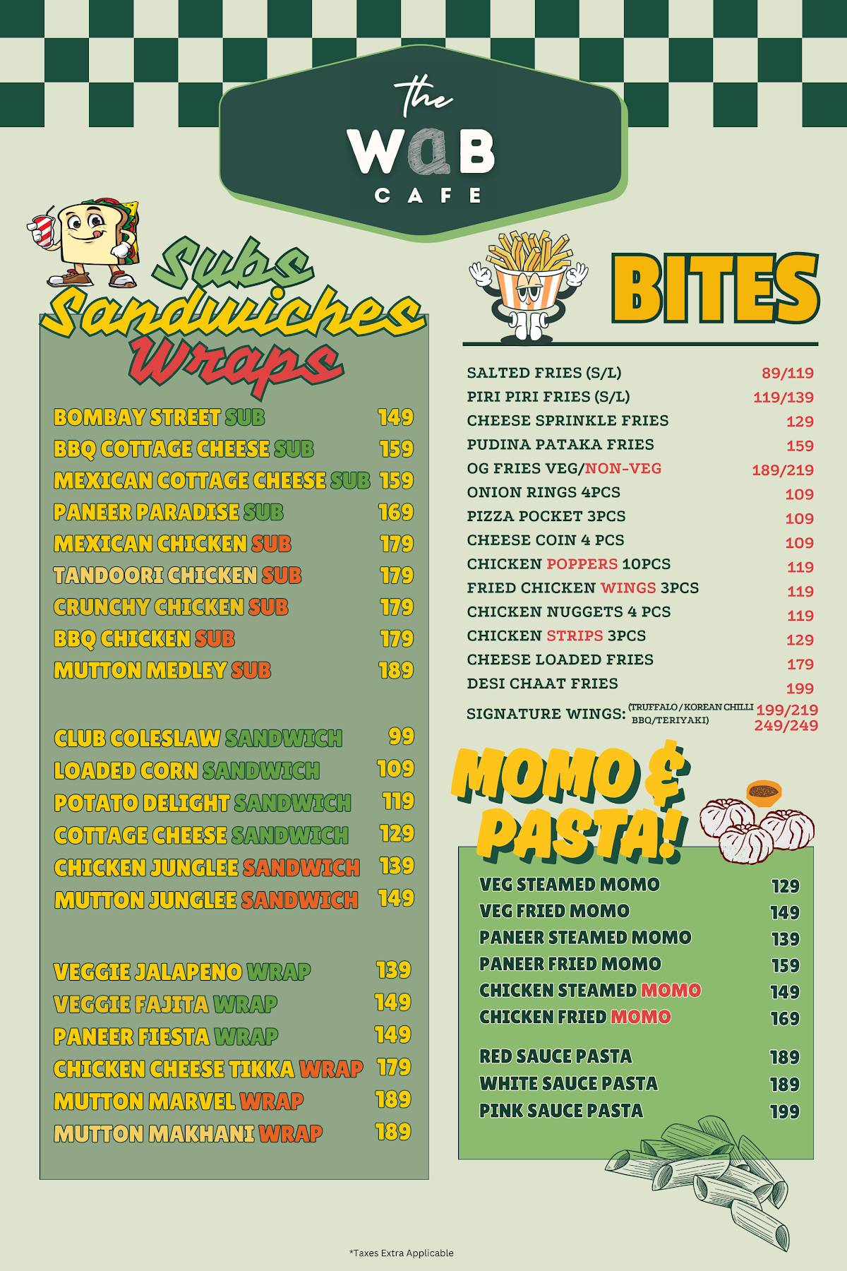 The WAB Cafe menu