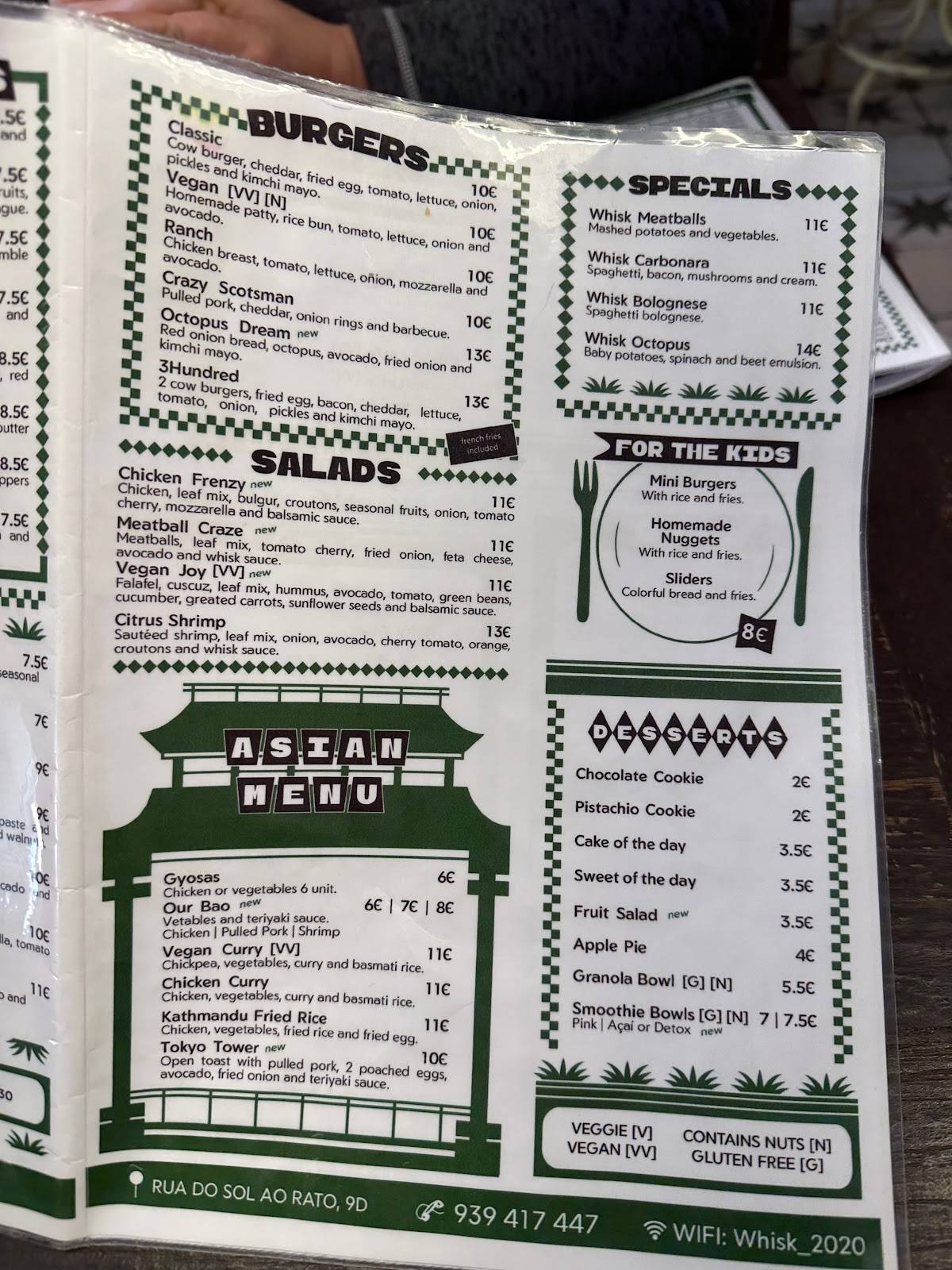 Menu at The Whisk Cafe, Lisbon