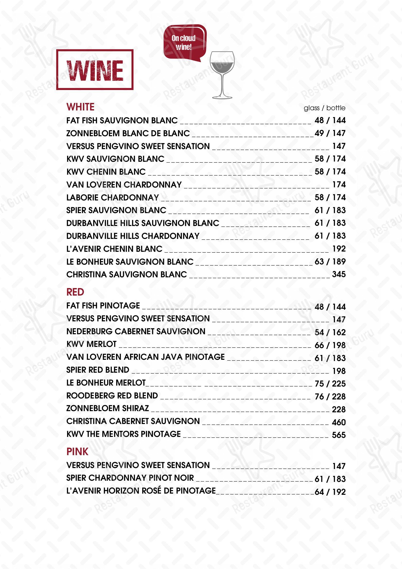 Menu at The Wolf House restaurant, Cape Town
