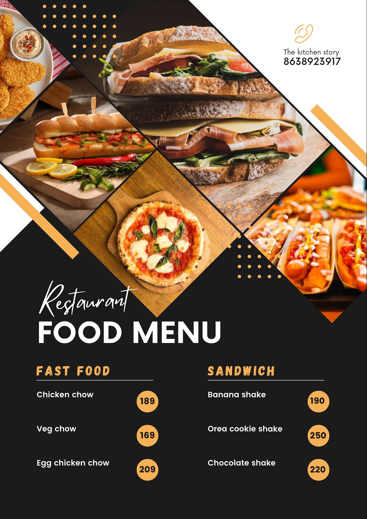 The kitchen Story menu