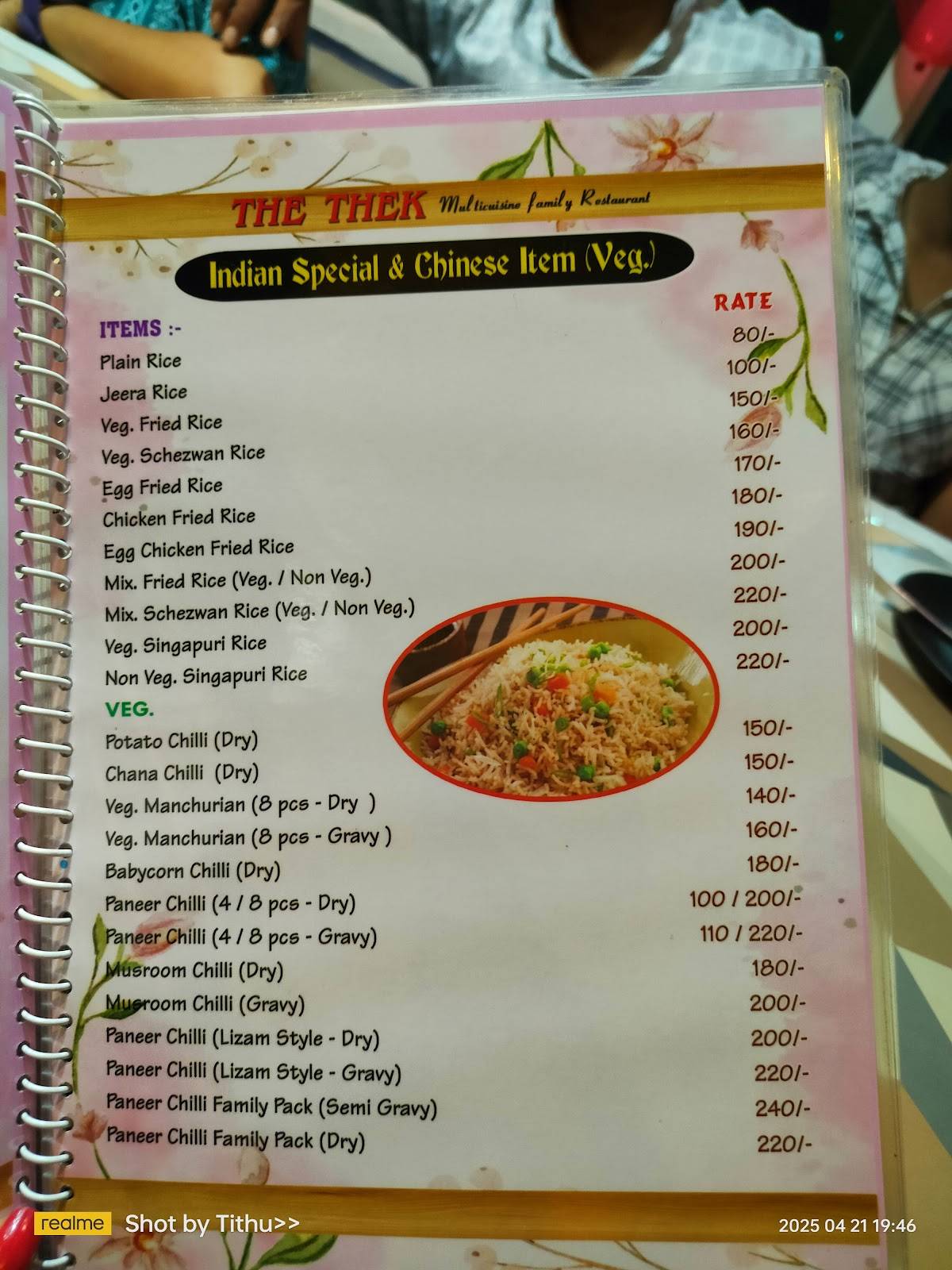 Thek Restaurant menu